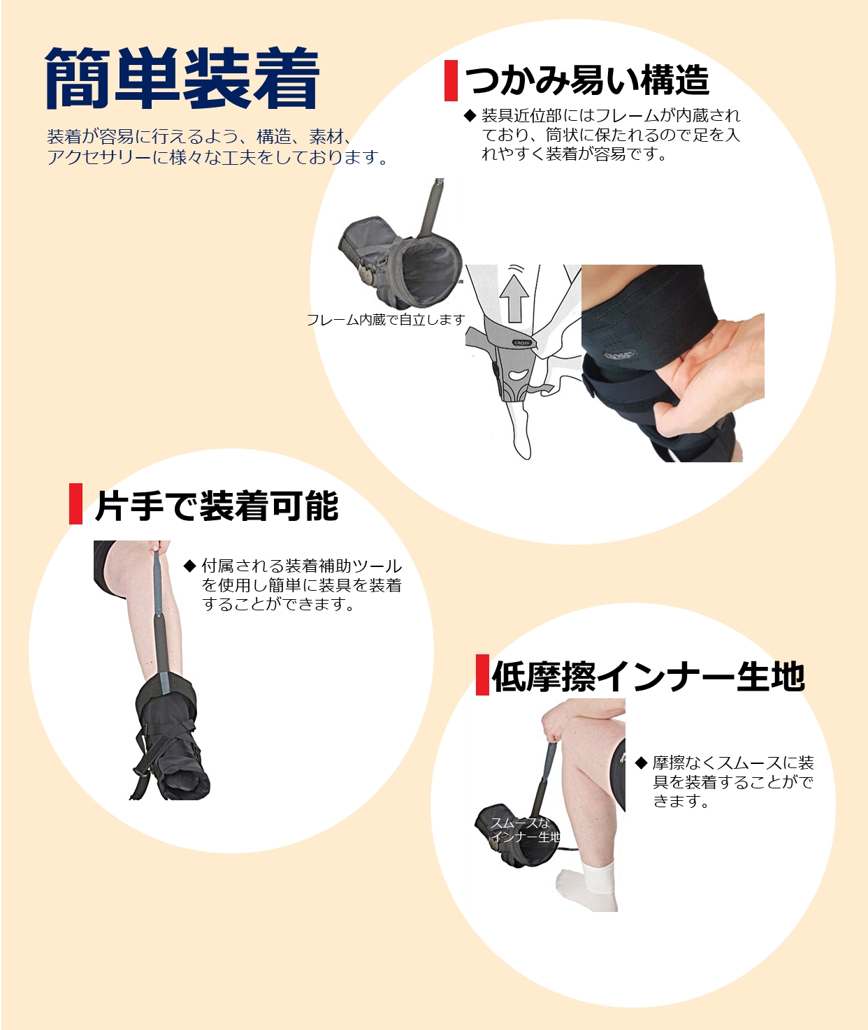 クロス反張膝用装具 特徴画像